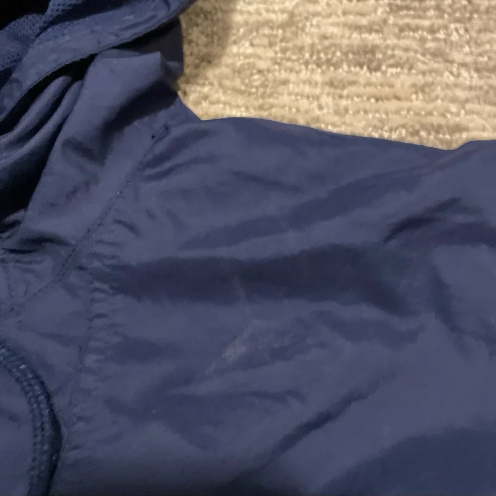 Vintage Adidas 1/4 Zip Dark Blue Hooded Jacket with White Stripes Size L 90s